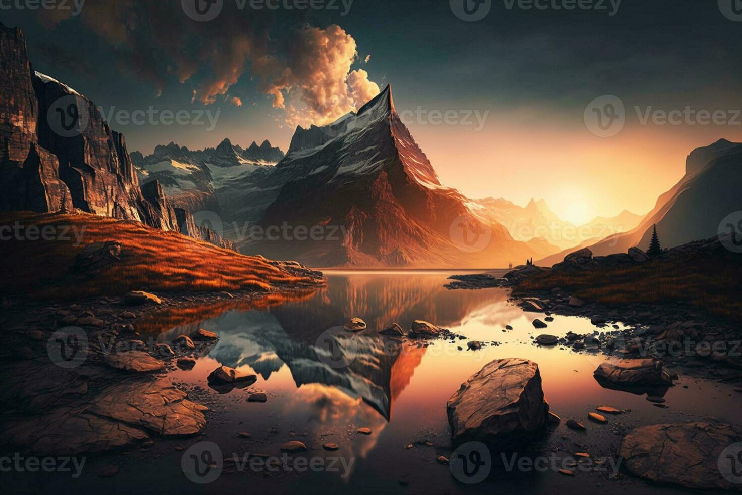 Nature mountain landscape at sunset AI Generated photo