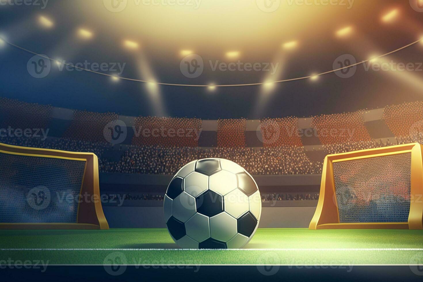 Sport Backgrounds. 3D illustration of the Soccer stadium with ball and metal shields AI Generated photo