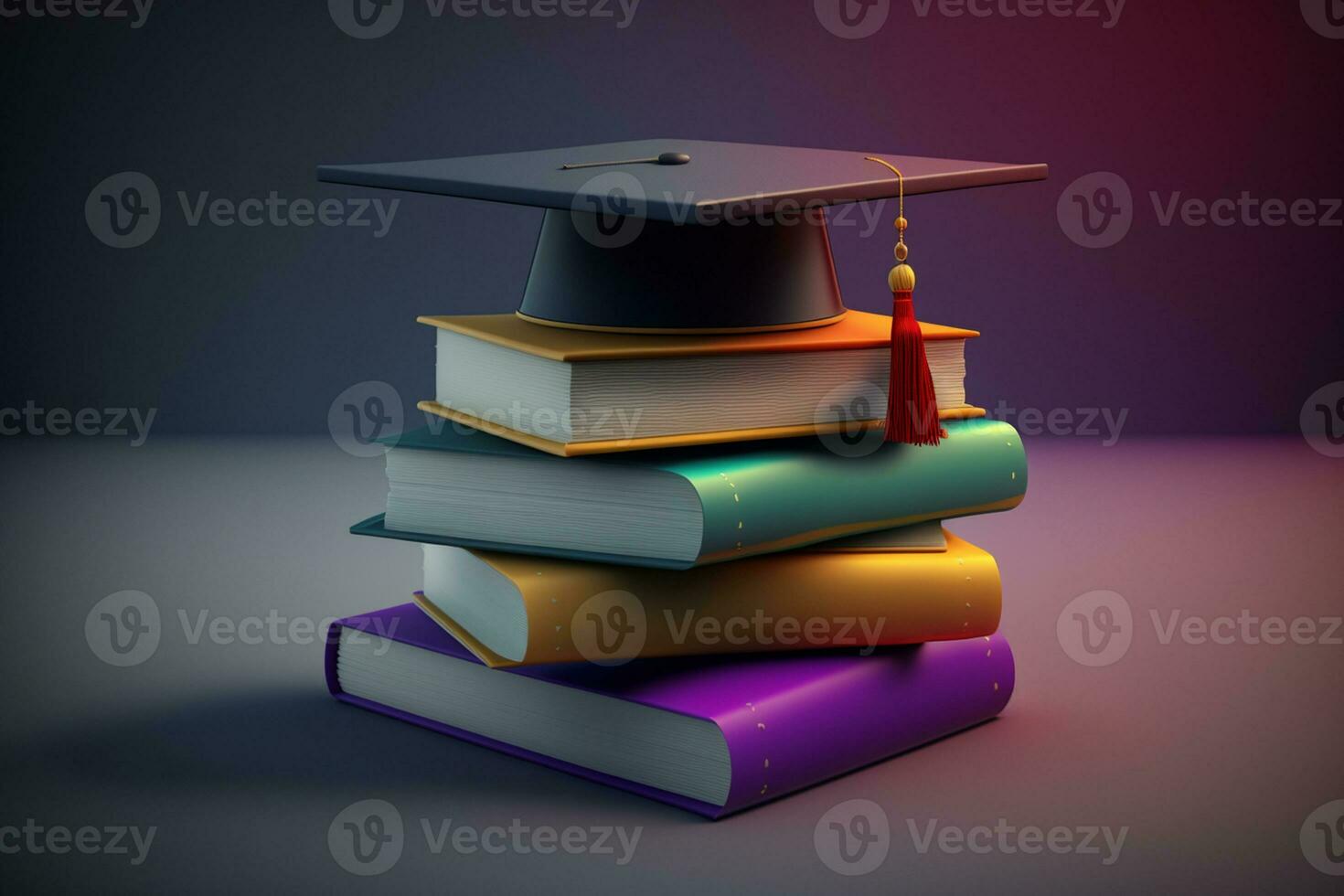 Graduation cap on stack of books AI Generated photo