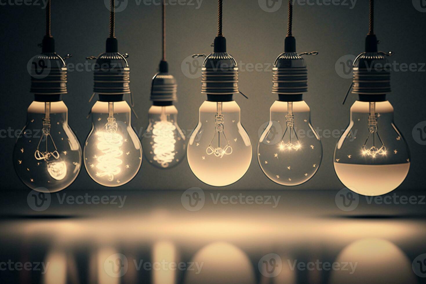 Series of light bulbs hanging with bulb AI Generated photo