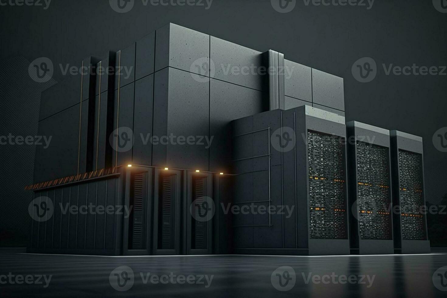 Modern dark data center, focus on the foreground AI Generated photo