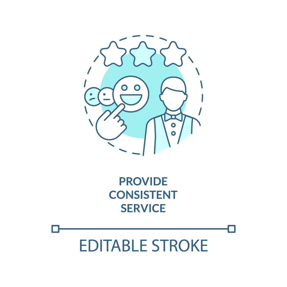 Provide consistent service turquoise concept icon. Customer service in food industry abstract idea thin line illustration. Isolated outline drawing. Editable stroke vector