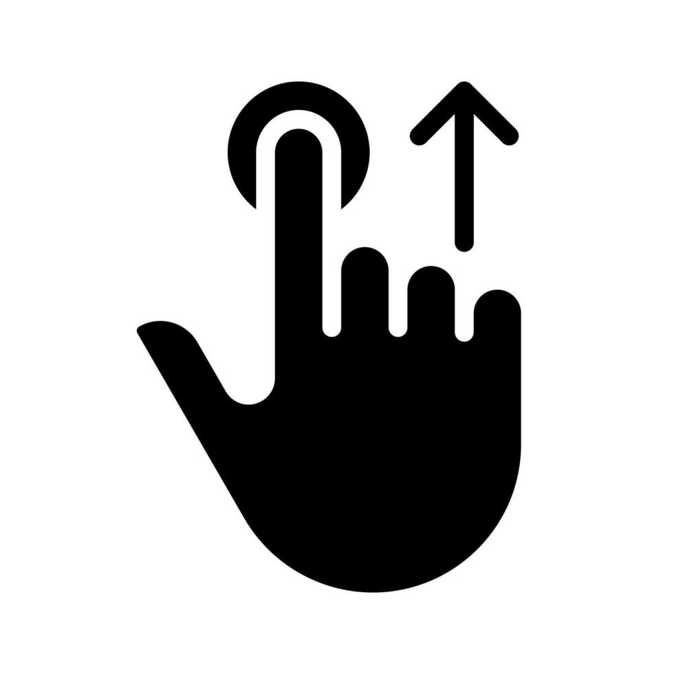 Move upwards black glyph icon. Swipe up. Touchscreen controlling gesture. Device navigation. Slide and scroll. Silhouette symbol on white space. Solid pictogram. Vector isolated illustration