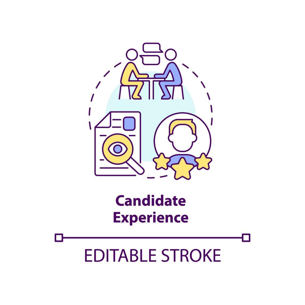 Candidate experience interview concept icon. Job resume. CV review. Recruitment abstract idea thin line illustration. Isolated outline drawing. Editable stroke vector