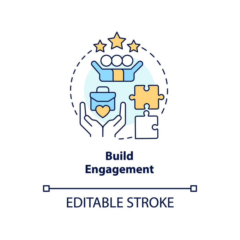 Build employee engagement concept icon. Company marketing communication strategy abstract idea thin line illustration. Isolated outline drawing. Editable stroke vector