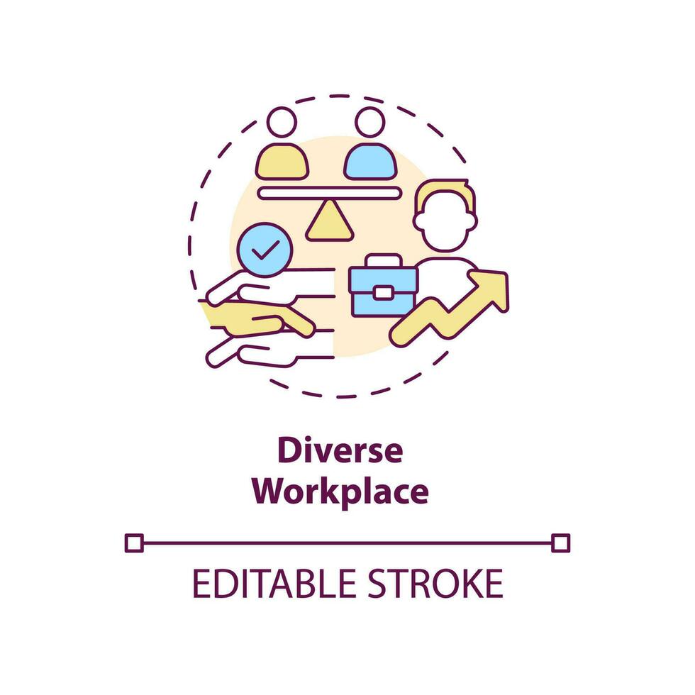 Diverse workplace concept icon. Team diversity. Equal employment opportunity abstract idea thin line illustration. Isolated outline drawing. Editable stroke vector