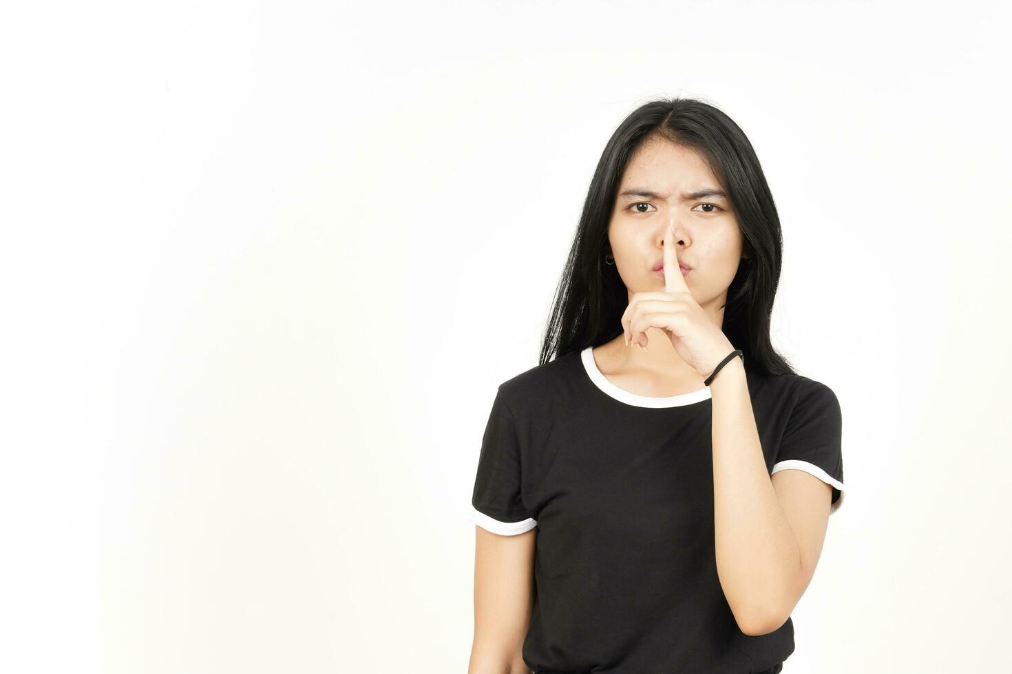 Shh Be Quiet Of Beautiful Asian Woman Isolated On White Background photo