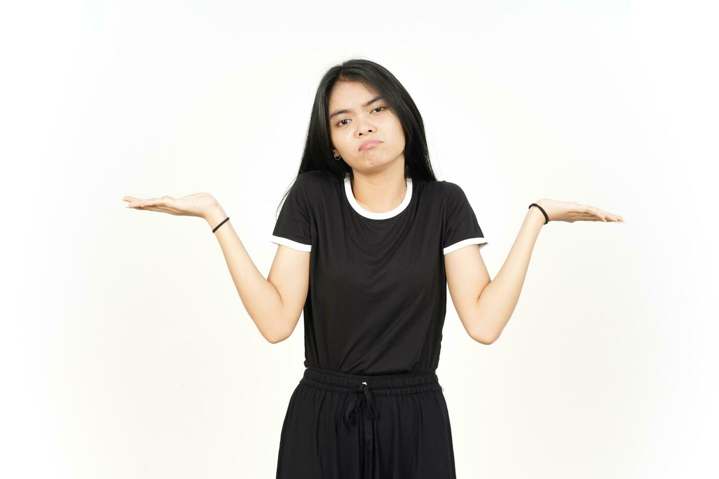 Doubt Confused, Don't know Gesture Of Beautiful Asian Woman Isolated On White Background photo