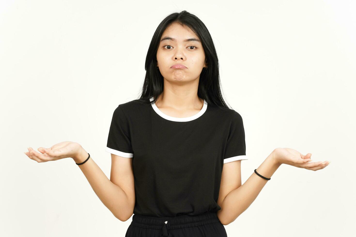 Doubt Confused, Don't know Gesture of Beautiful Asian Woman Isolated On White Background photo
