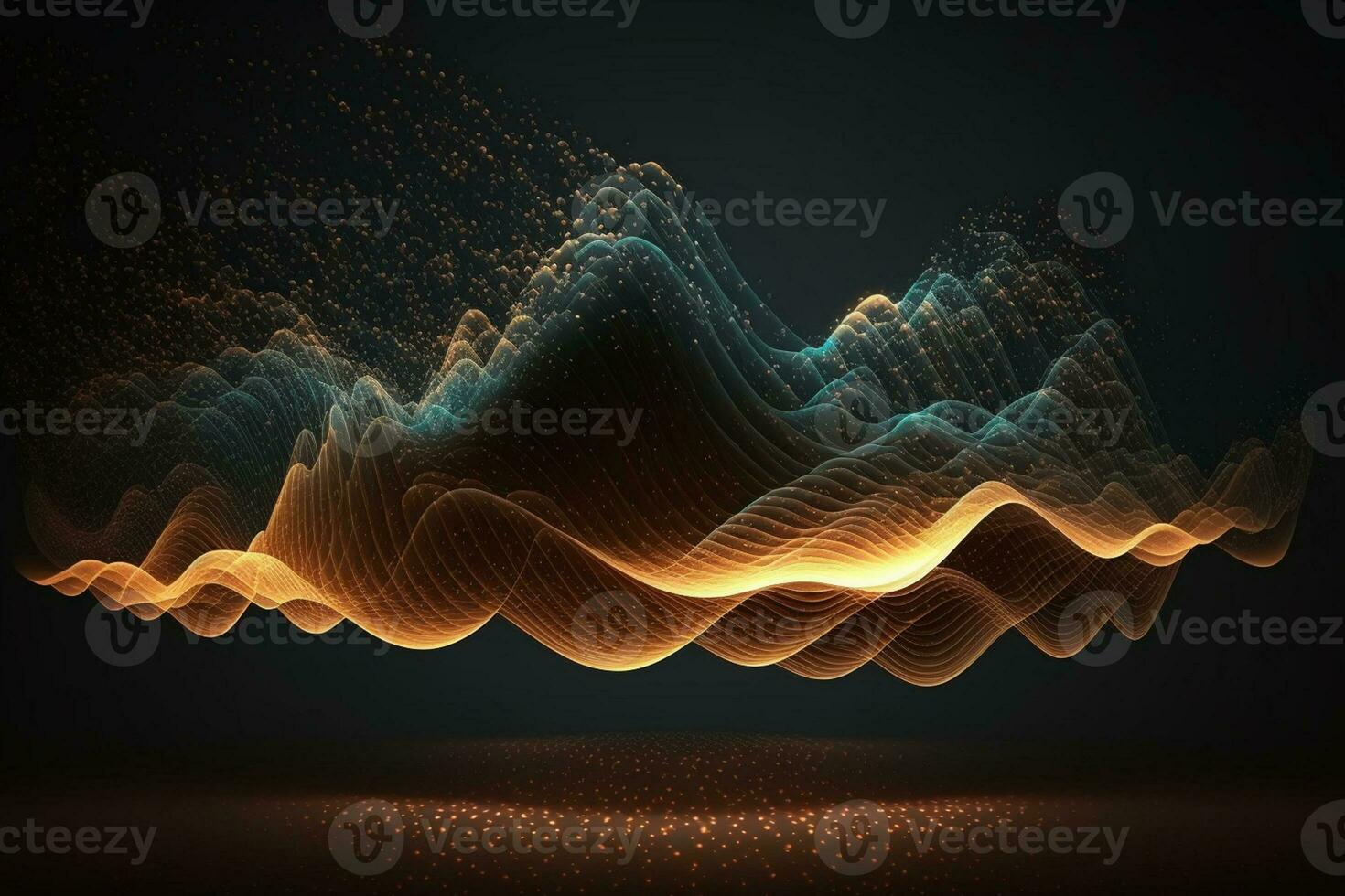 Abstract digital wave. Dynamic wave of glowing particles. Data technology background AI Generated photo