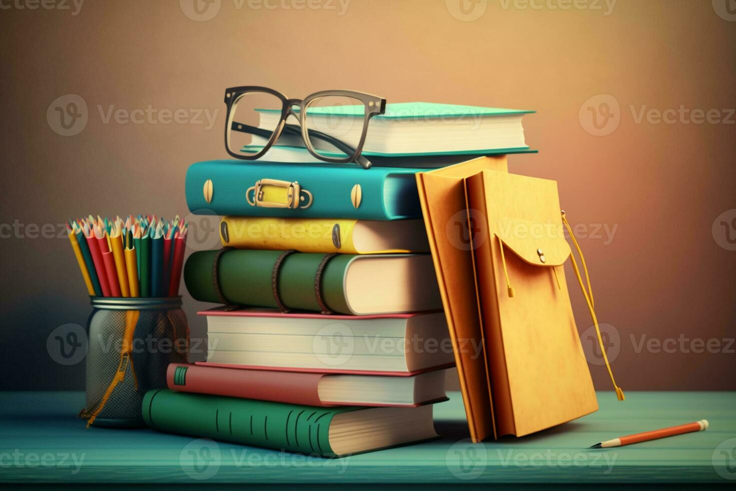 Ready for school concept background with books and accessory AI Generated photo