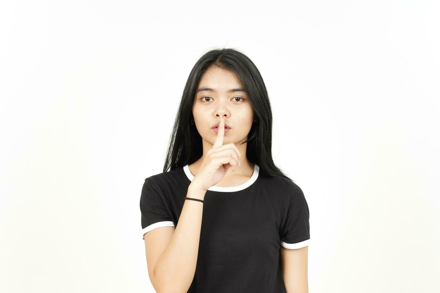 Shh Be Quiet Of Beautiful Asian Woman Isolated On White Background photo