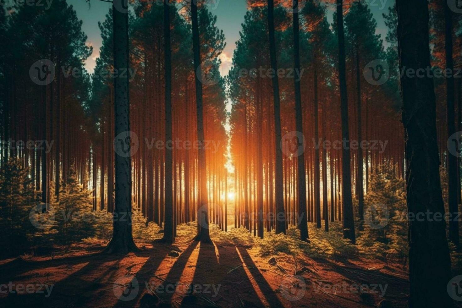Beautiful forest with tall trees AI Generated photo