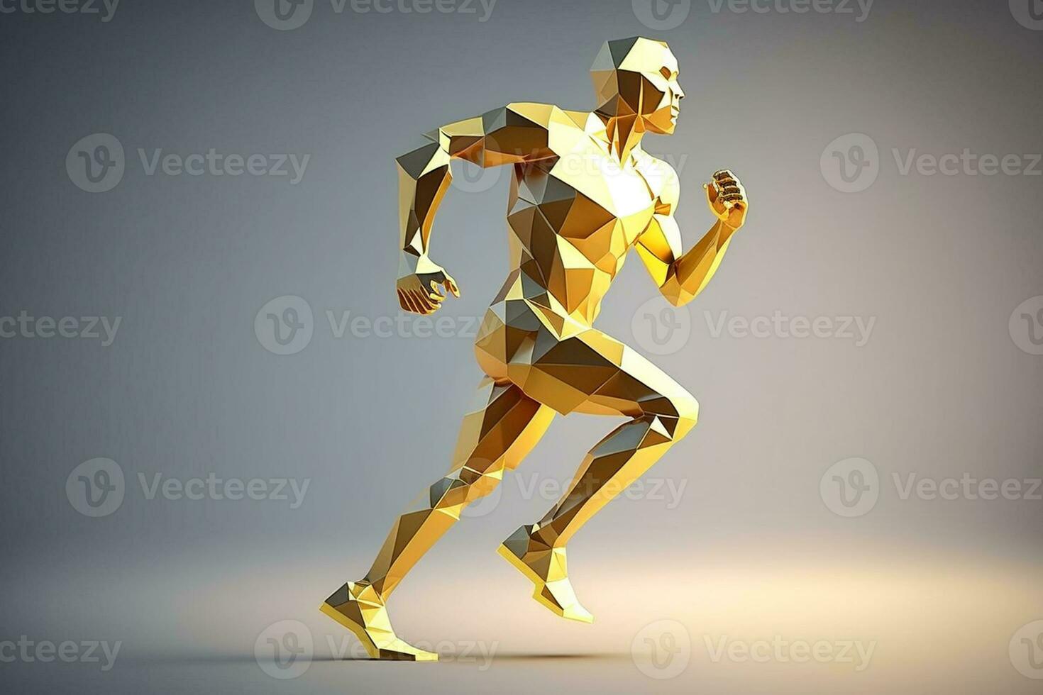 Sport backgrounds. Concept of a low poly running man. 3d render of the geometric runner AI Generated photo