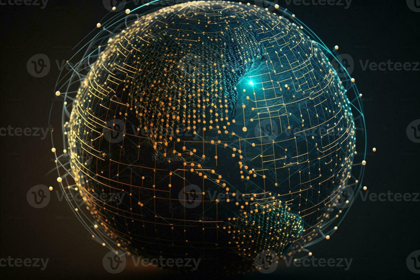 Earth represented by little dots, binary code and lines - big data, global business AI Generated photo