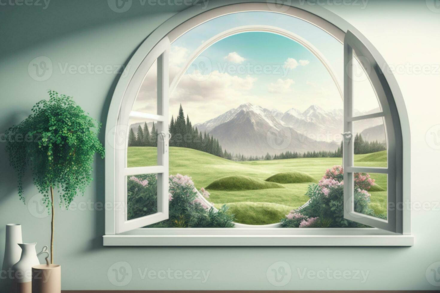 view from window at a wonderful landscape nature AI Generated photo