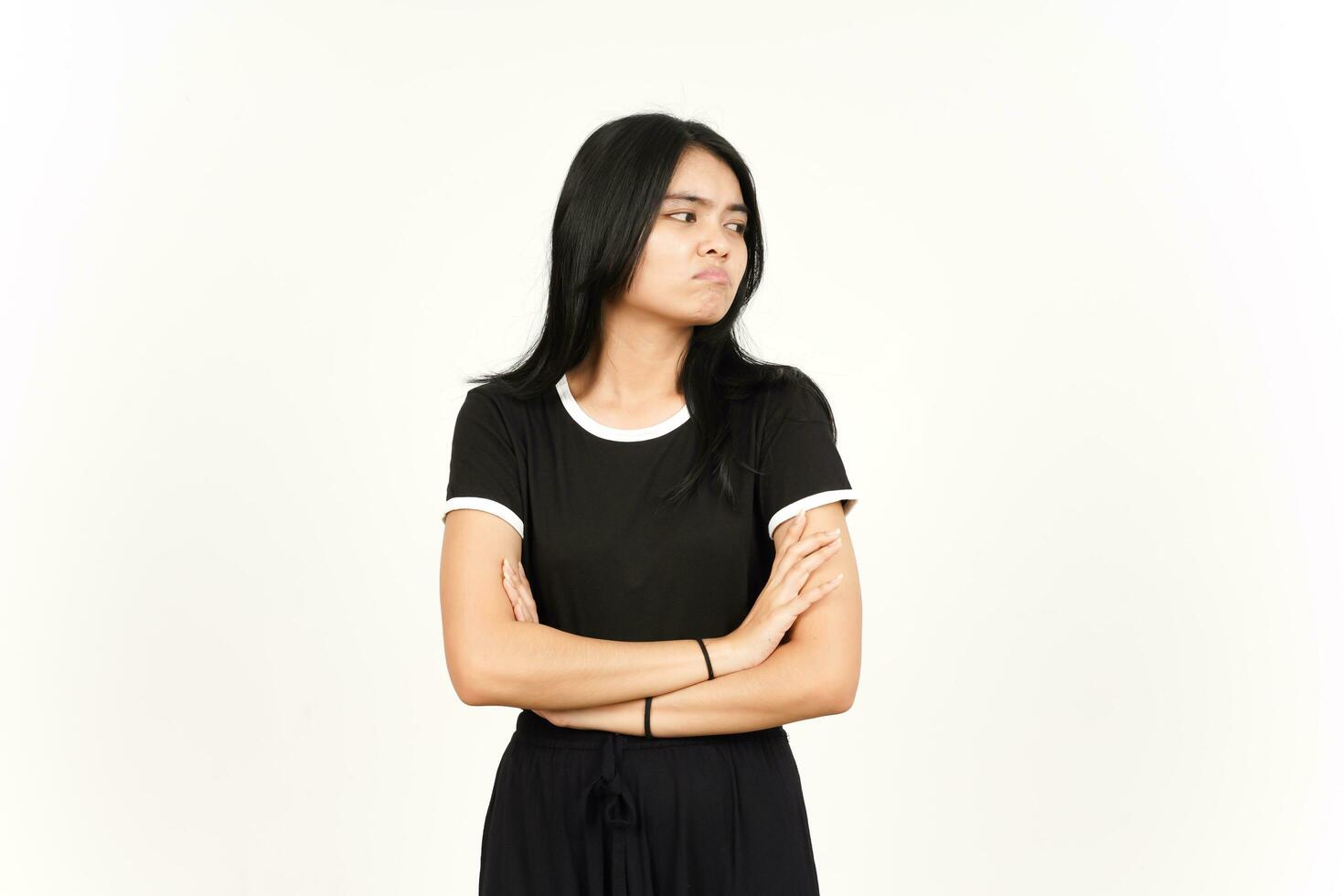 Sad Face Expression with Sulking and frowning Of Beautiful Asian Woman Isolated On White Background photo