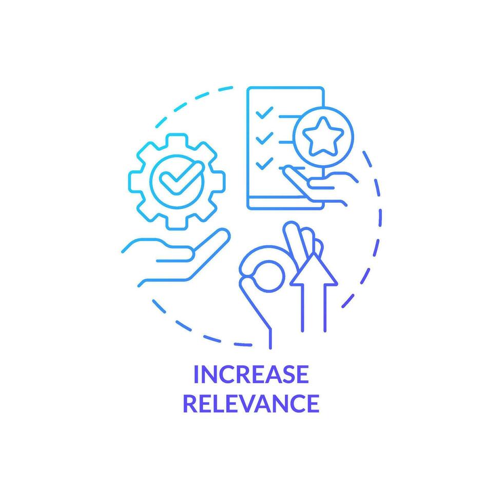 Increase relevance blue gradient concept icon. Valuable products and goods. Managing prices abstract idea thin line illustration. Isolated outline drawing vector