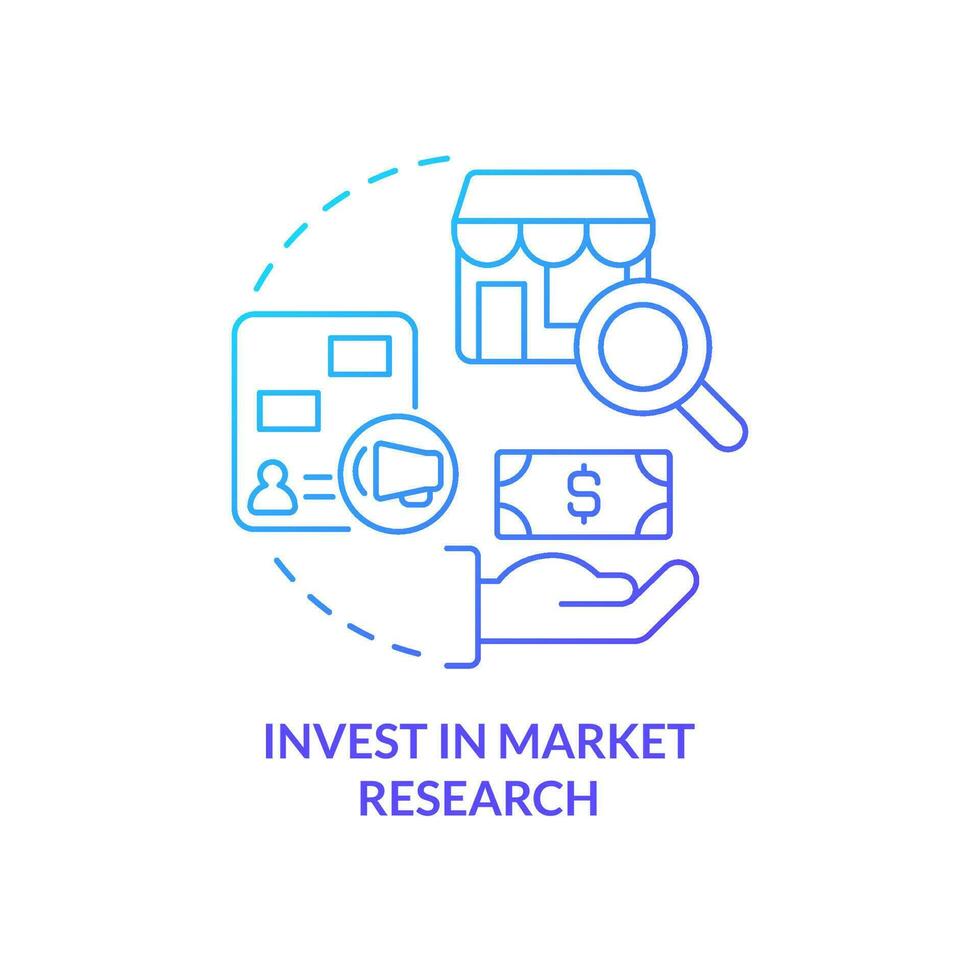 Invest in market research blue gradient concept icon. Business analysis and survey. Managing prices abstract idea thin line illustration. Isolated outline drawing vector