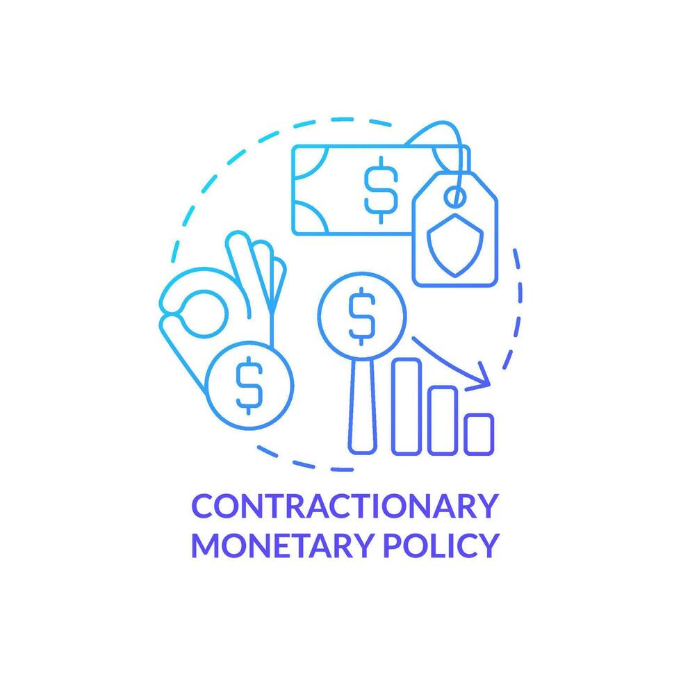 Contractionary monetary policy blue gradient concept icon. How can government deal with inflation abstract idea thin line illustration. Isolated outline drawing vector