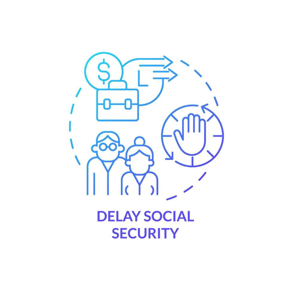 Delay social security blue gradient concept icon. Retirement funds. How can consumers deal with inflation abstract idea thin line illustration. Isolated outline drawing vector