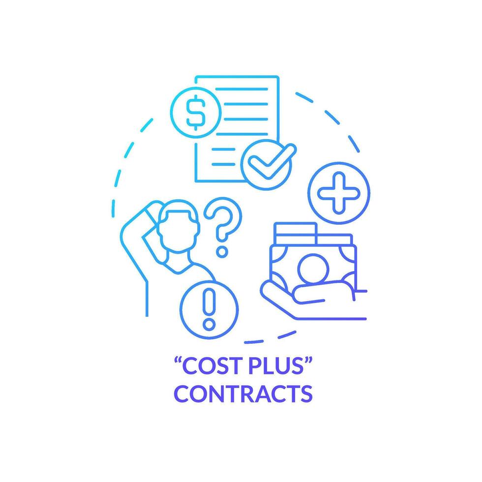 Cost plus contracts blue gradient concept icon. Additional fees. Dealing with inflation in construction abstract idea thin line illustration. Isolated outline drawing vector