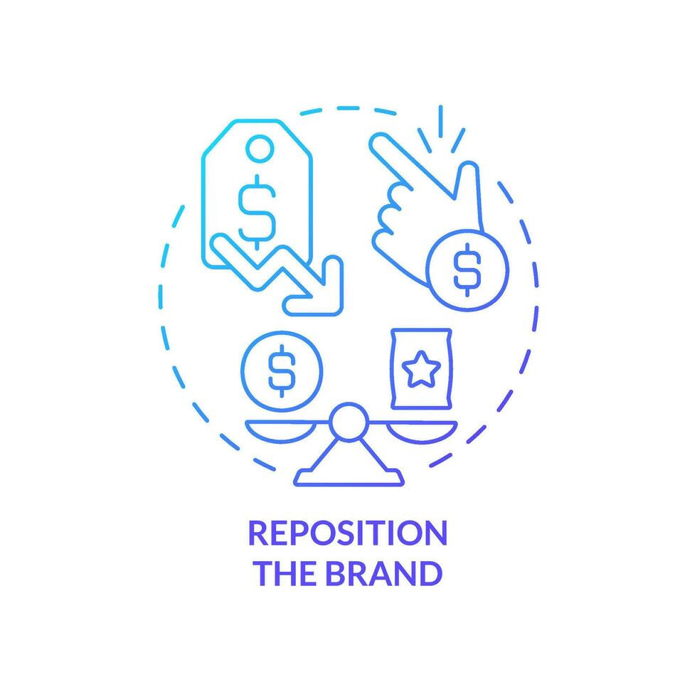 Reposition brand blue gradient concept icon. Price deduction. Dealing with inflation in business abstract idea thin line illustration. Isolated outline drawing vector