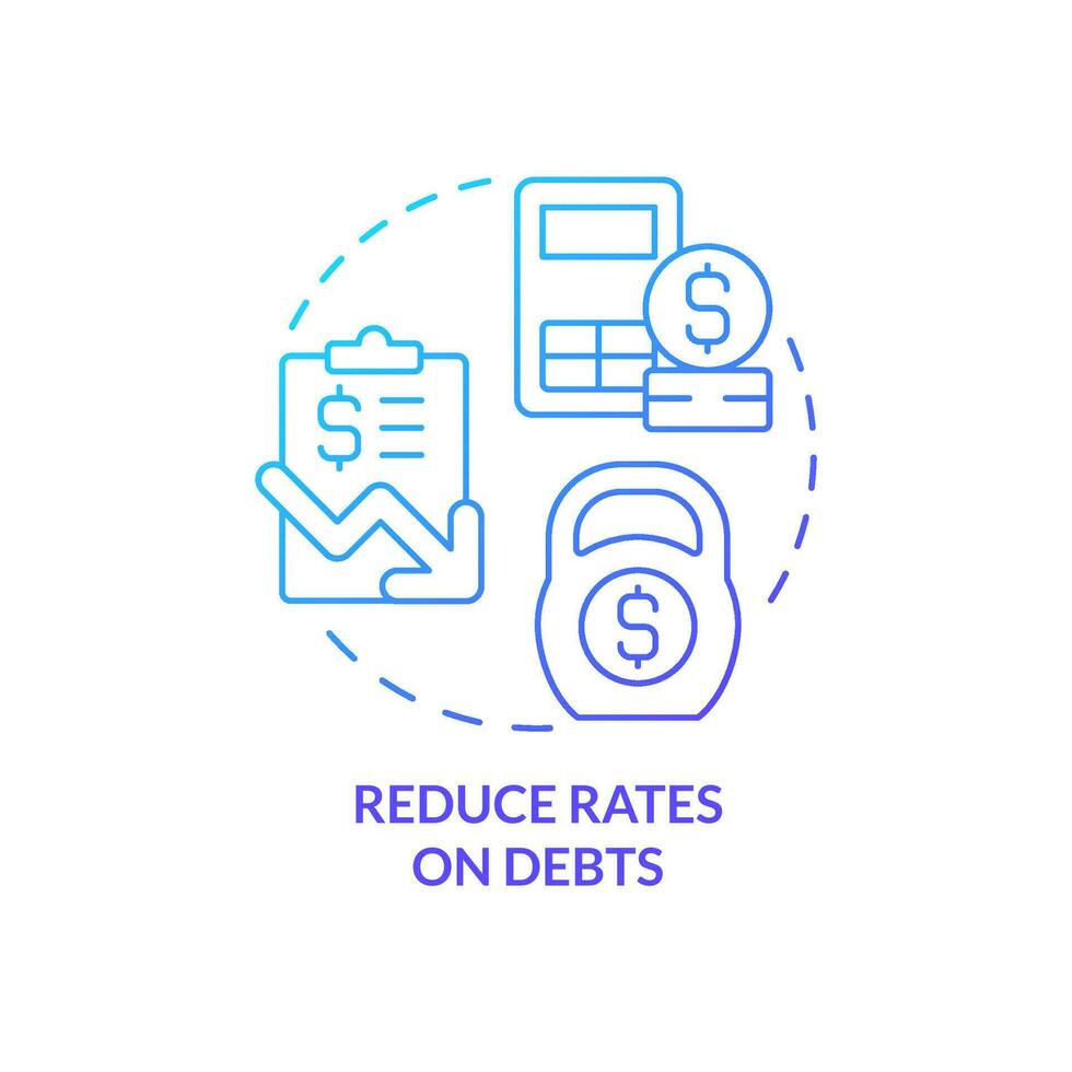 Reduce rates on debts blue gradient concept icon. Low interest rate. Budgeting for inflation abstract idea thin line illustration. Isolated outline drawing vector