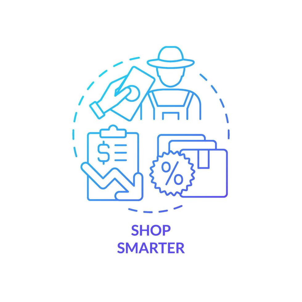 Shop smarter blue gradient concept icon. Save money on purchasing. Budgeting for inflation abstract idea thin line illustration. Isolated outline drawing vector