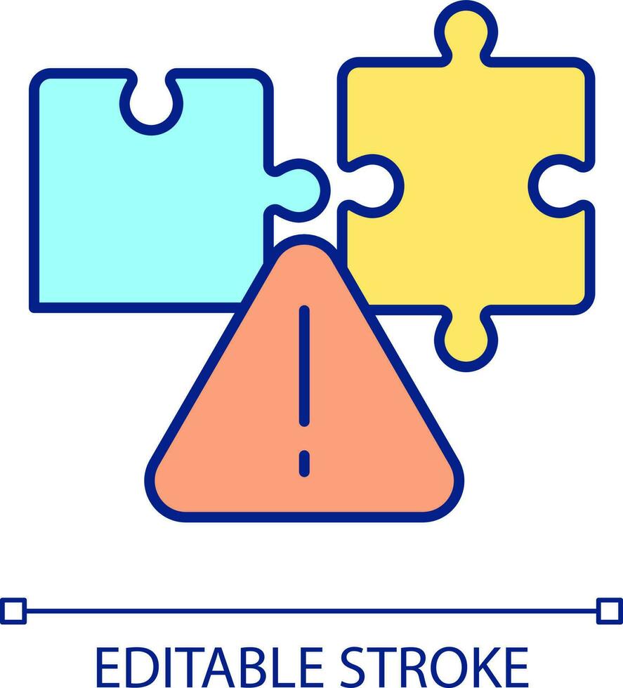 Disconnect RGB color icon. Separate whole element. Connection failure. Warning sign and puzzle. Isolated vector illustration. Simple filled line drawing. Editable stroke