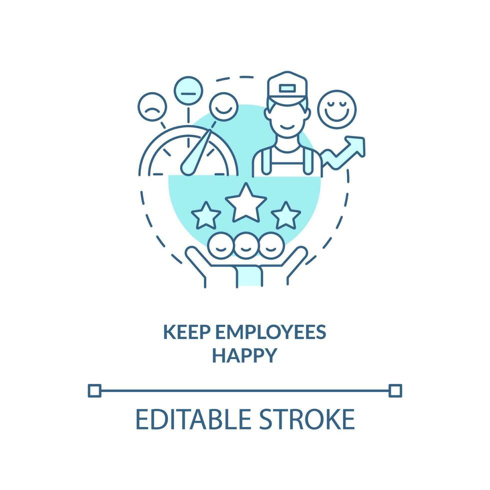 Keep employees happy turquoise concept icon. Improving hotel customer service abstract idea thin line illustration. Isolated outline drawing. Editable stroke vector