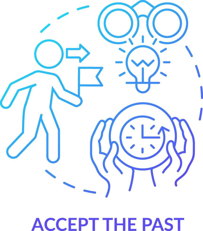 Accept past blue gradient concept icon. Moving forward. Cope with problems. Dealing with change abstract idea thin line illustration. Isolated outline drawing vector