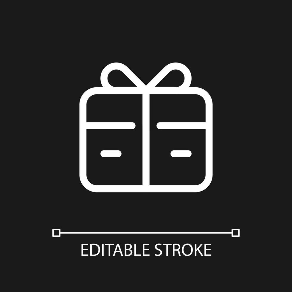 Free gift card pixel perfect white linear ui icon for dark theme. Refer-a-friend reward. Vector line pictogram. Isolated user interface symbol for night mode. Editable stroke