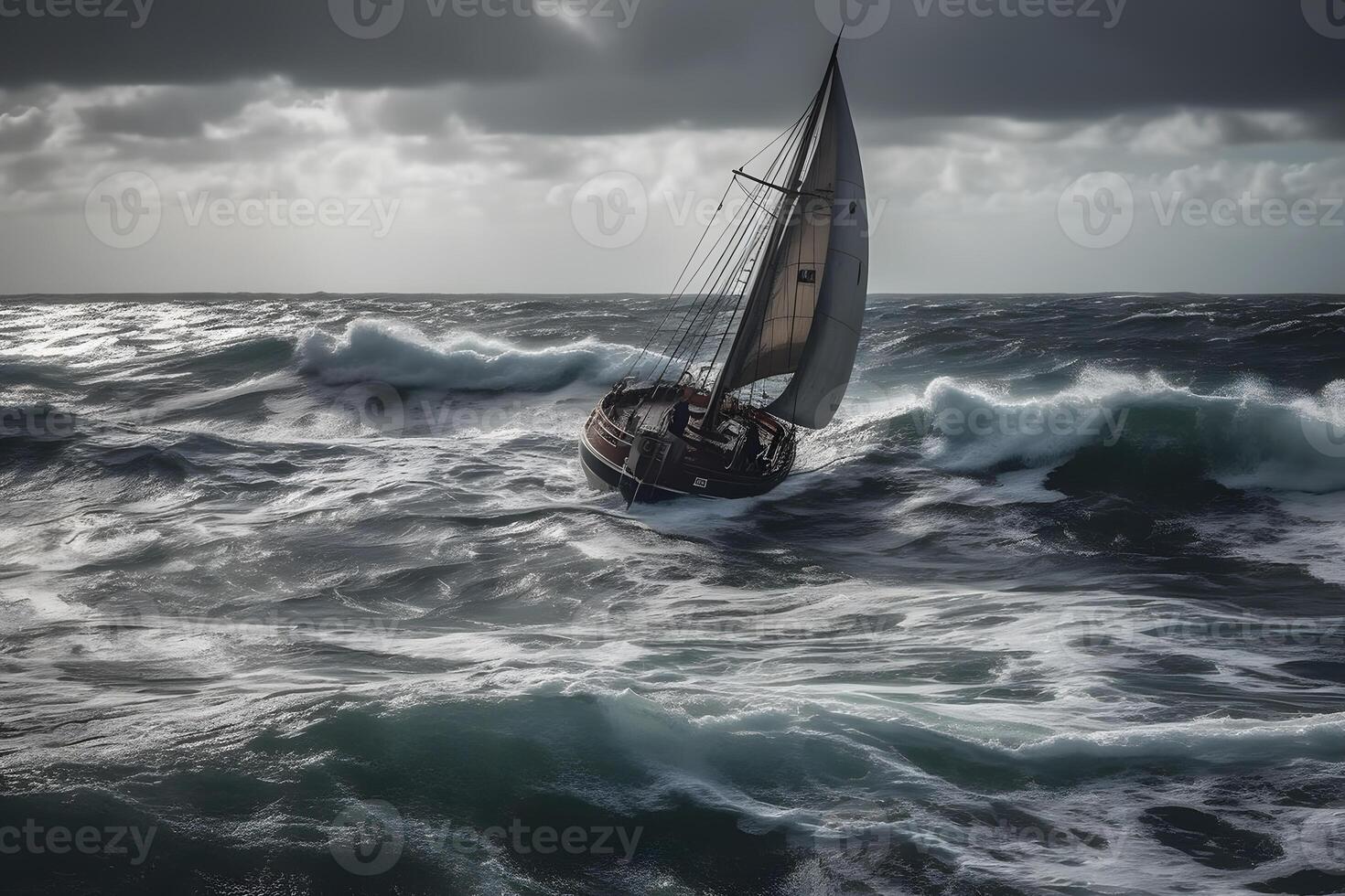 Sailing boat at sea. Neural network photo