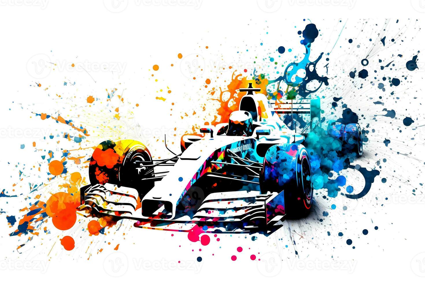 formula one race red car on watercolor rainbow splash, isolated on white. Neural network generated art photo