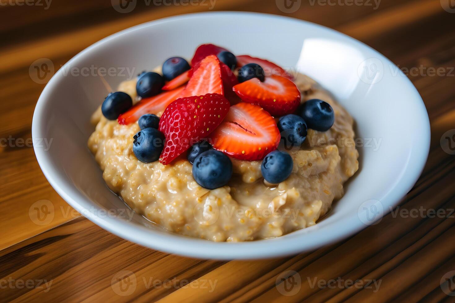 sano cuenco de harina de avena con bayas. neural red ai generado foto