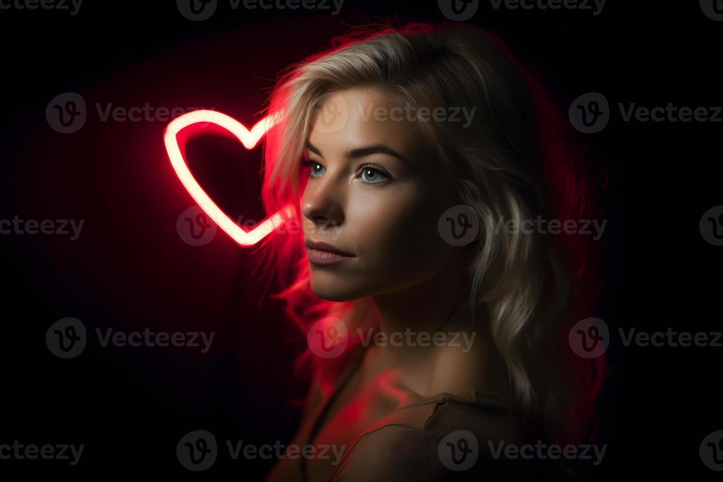 Portrait of a blonde girl on a dark background. Neural network photo