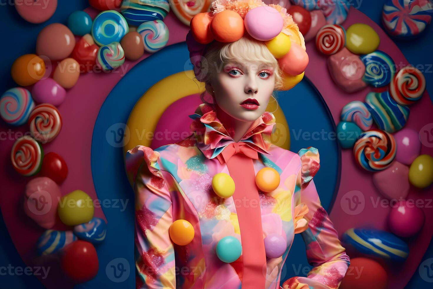 Girl sweet candy modern style. Neural network photo