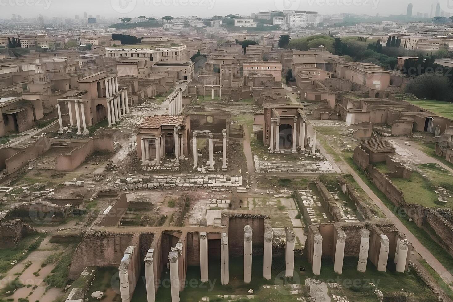 Panorama aerial view of ancient Rome. Neural network photo