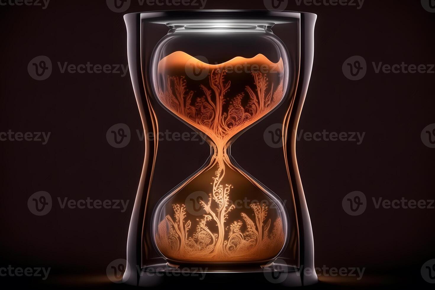 Sand running through the bulbs of an hourglass measuring the passing time in a countdown to a deadline. Neural network photo