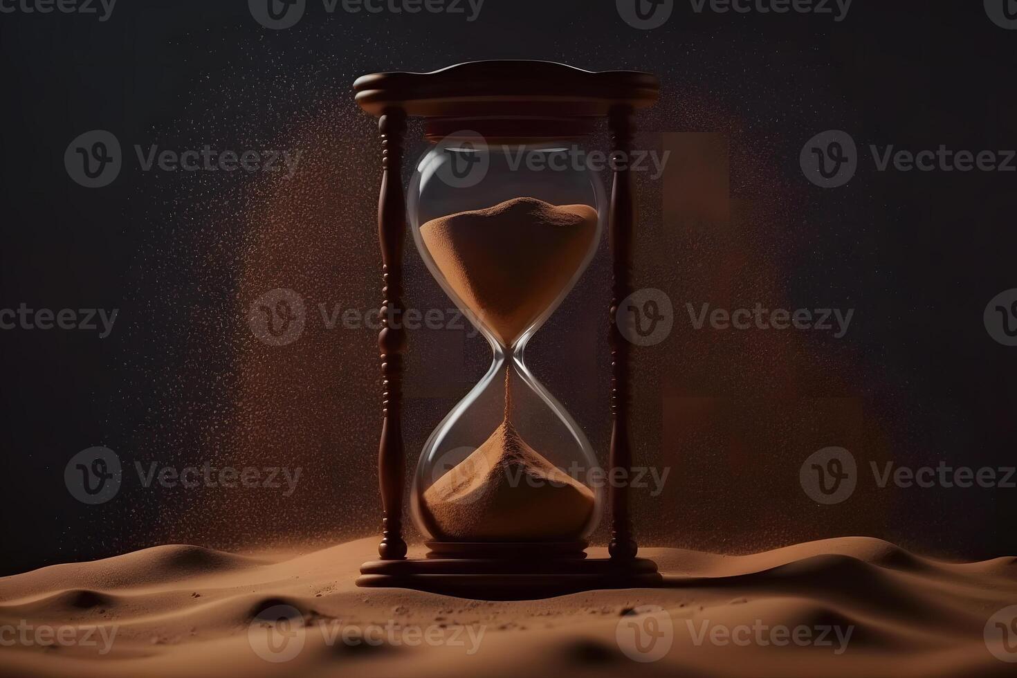 Sand running through the bulbs of an hourglass measuring the passing time in a countdown to a deadline. Neural network photo