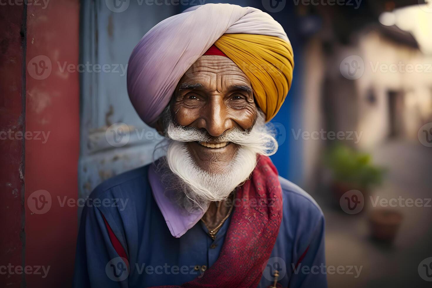 Portrait of elderly bearded Brahman. Neural network photo