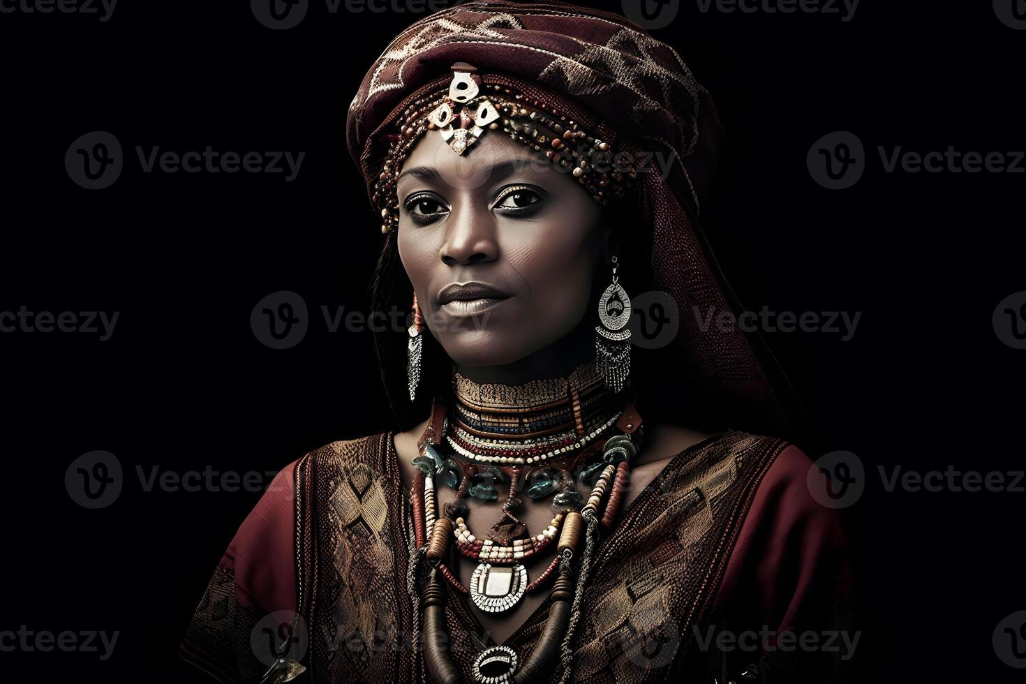 hermosa africano mujer en étnico vestido. neural red ai generado foto