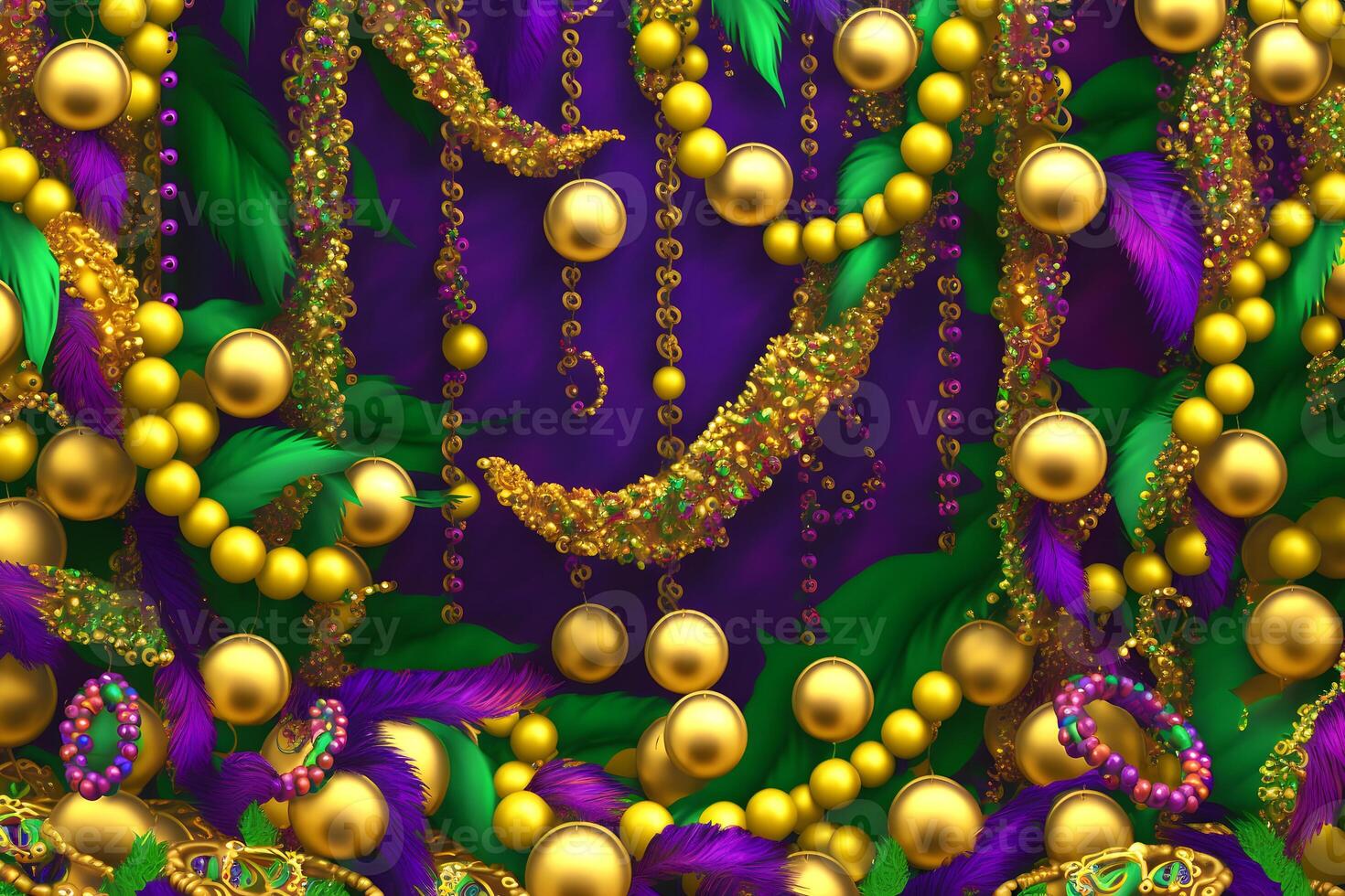 Mardi Gras Masks and Mardi Gras Beads Background. Neural network photo