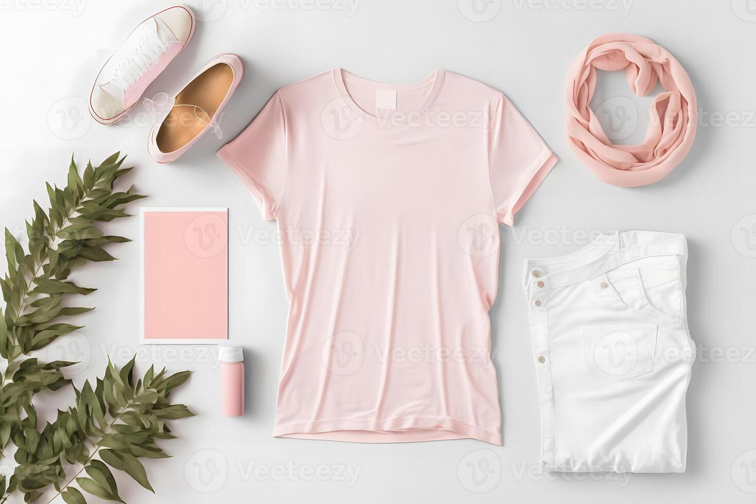 Cute pink t-shirt mockup. Neural network photo