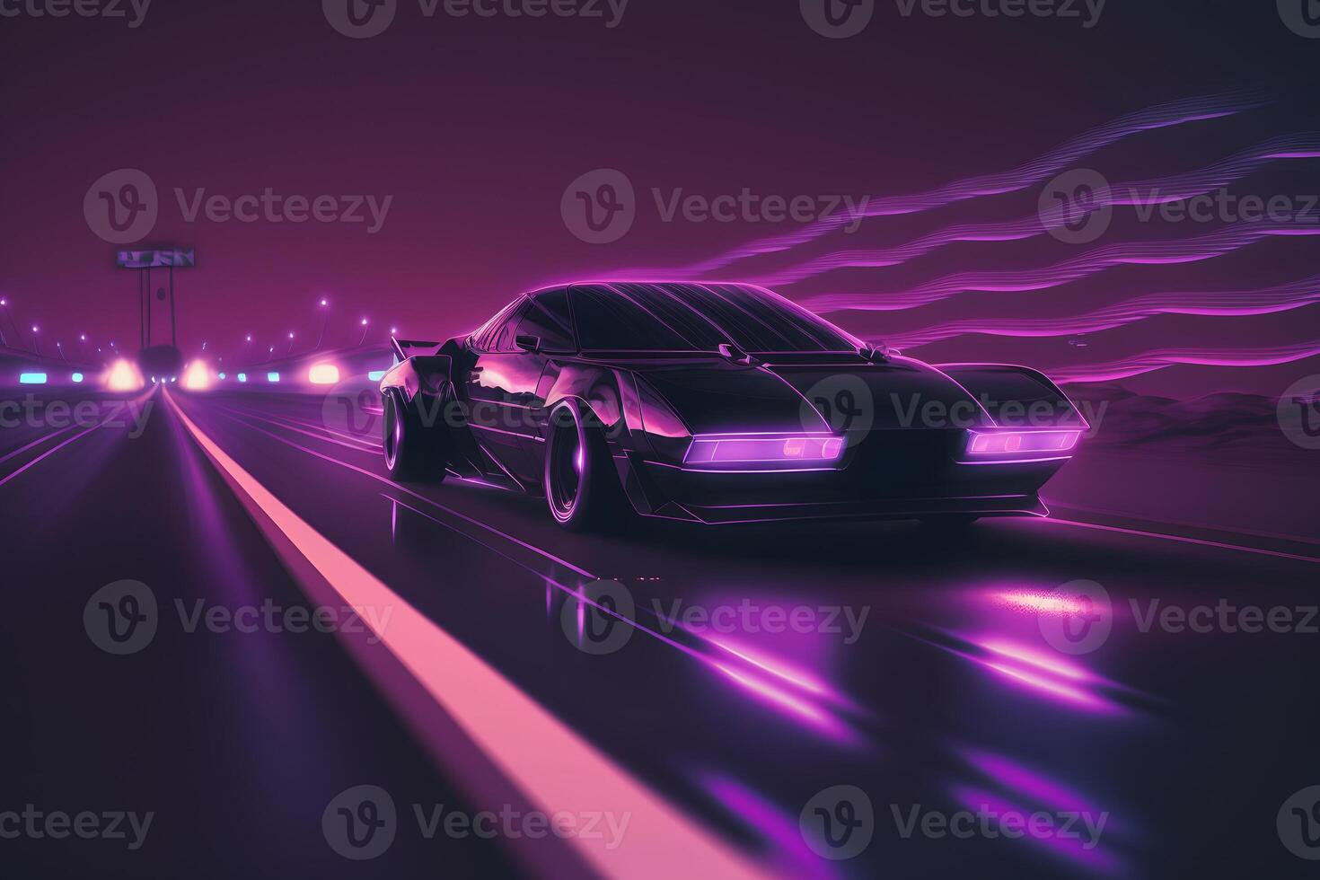 Futuristic retro wave synth wave car. Neural network photo