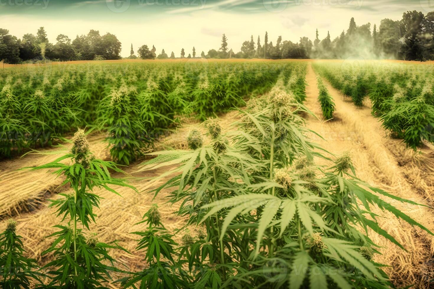 Marijuana bloom Plants nature of farm field with green. Neural network photo