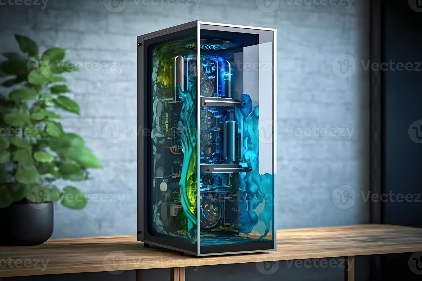modern quantum computer in a glass case. Neural network photo
