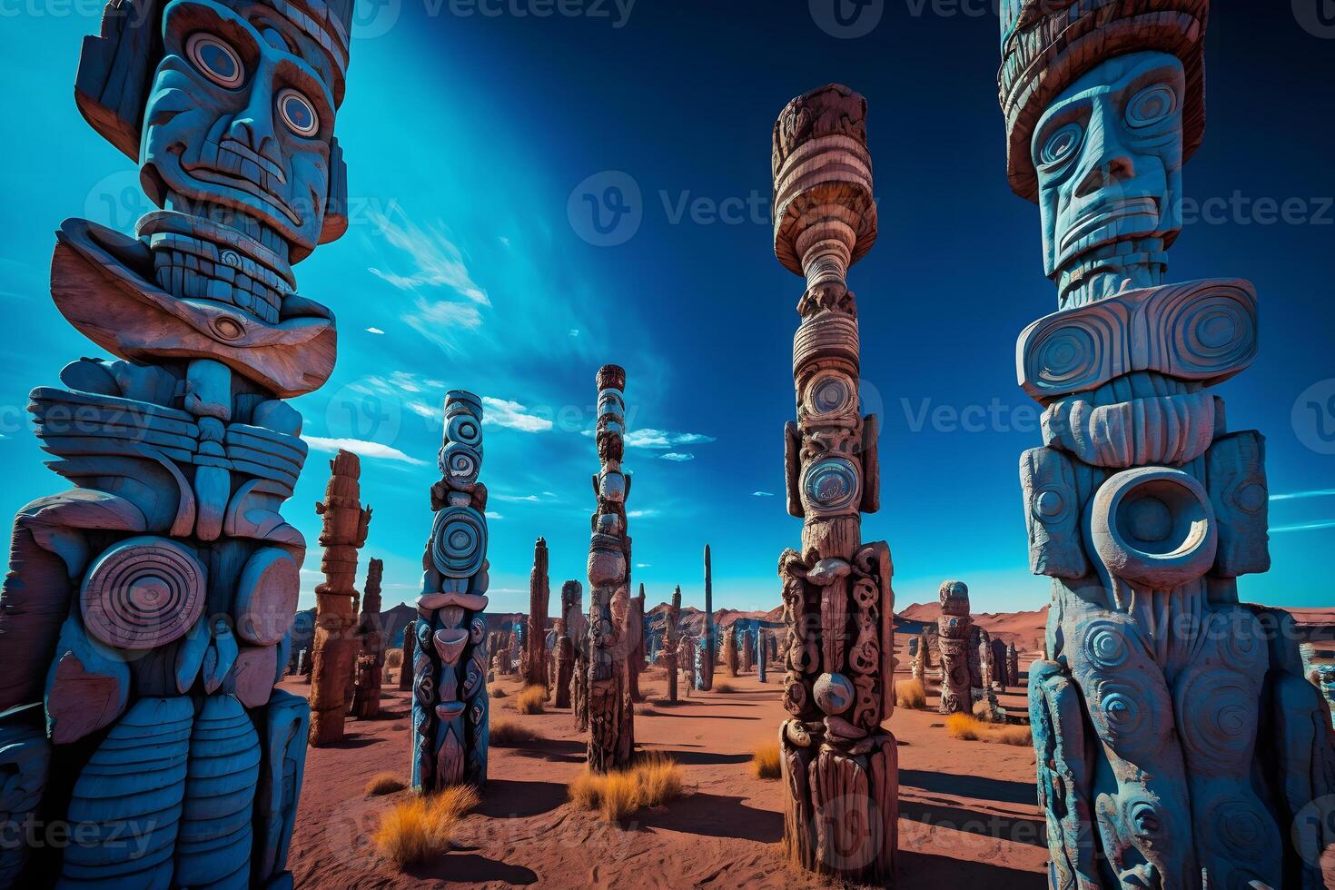 A Native American totem pole. Neural network photo