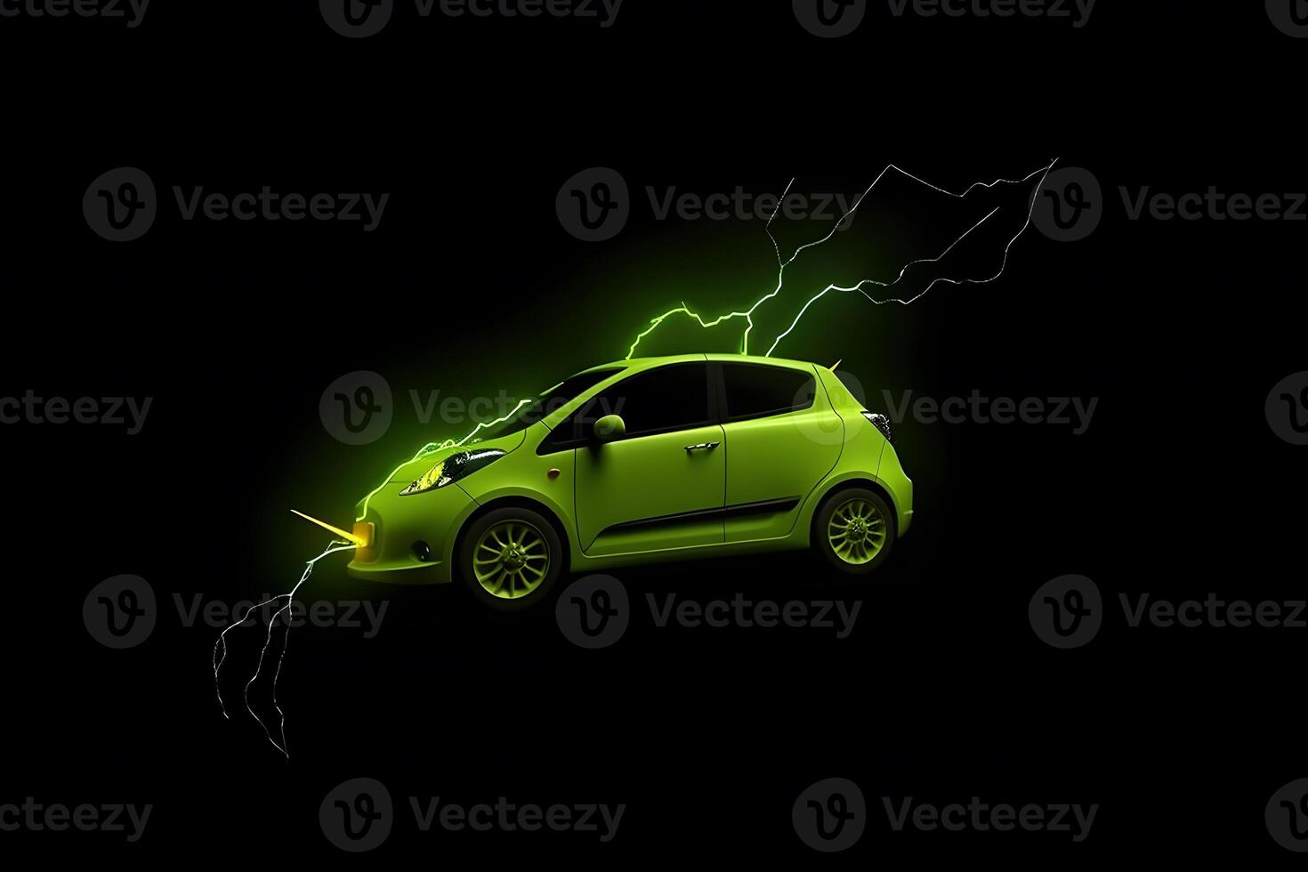 car of the future hologram neon on a black background. Neural network photo